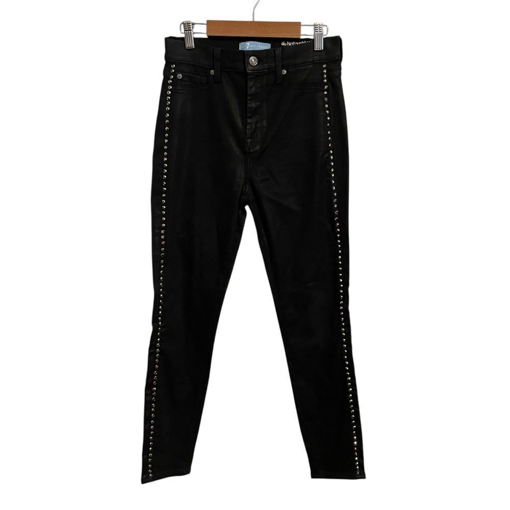 7 For All Mankind b(air) High Waist Ankle Skinny Coated Studded Black Jeans